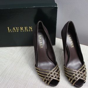 Lauren by Ralph Lauren Brown and Gold Heels
